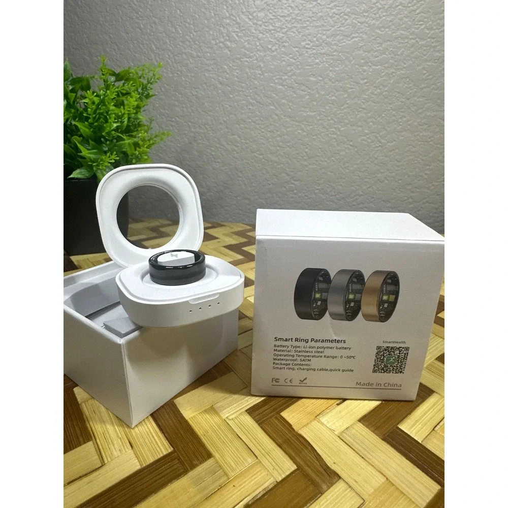 Smart Ring Health Fitness Tracker Black Stainless Steel Waterproof Size 8 Boxed